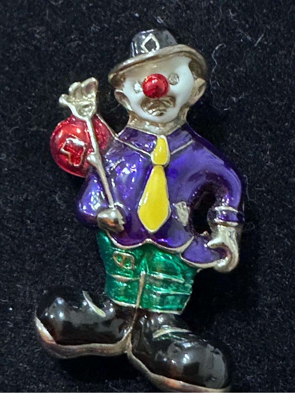 356- Enamel Clown Brooch Red Nose and Colorful Outfit